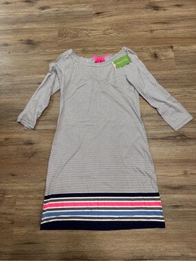 Lilly Pulitzer Navy & White Striped Dress with Hot Pink Accents